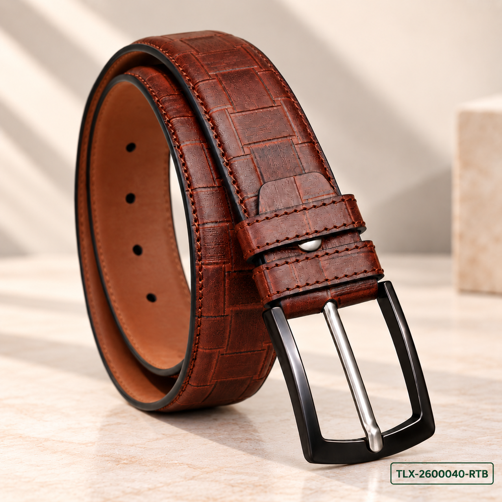 Cognac Artisan Textured Leather Belt