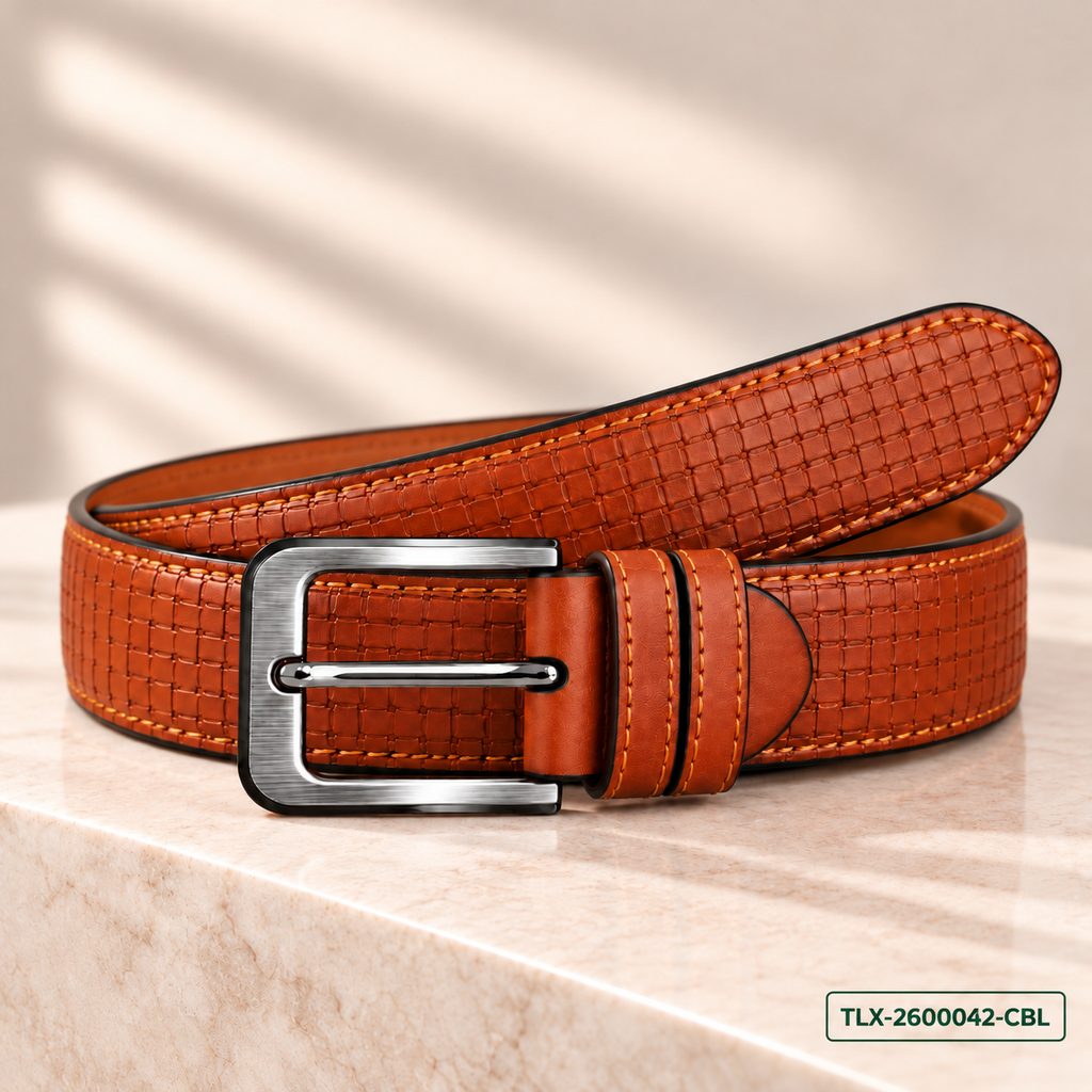 Executive Cognac Textured Leather Belt