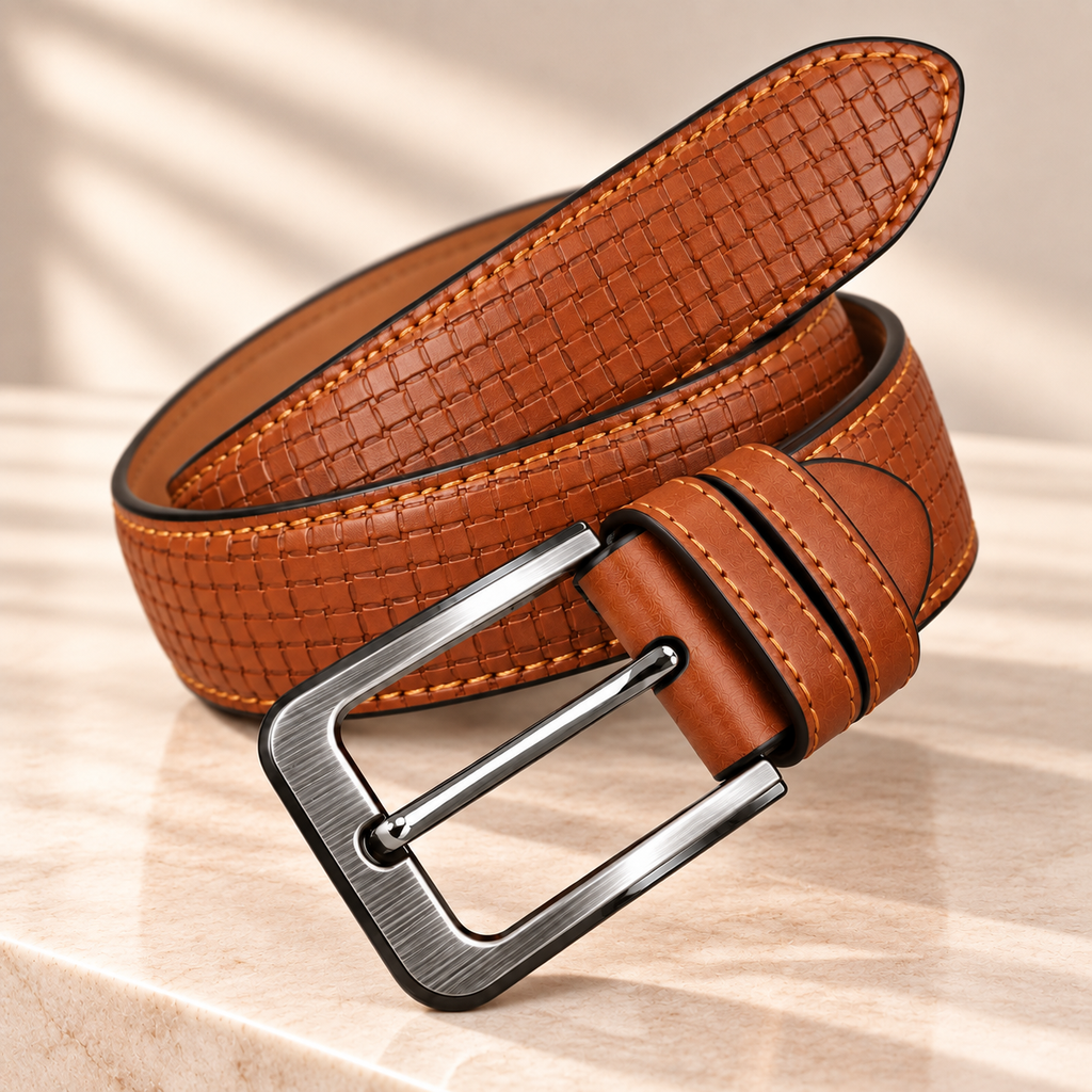 Executive Cognac Textured Leather Belt