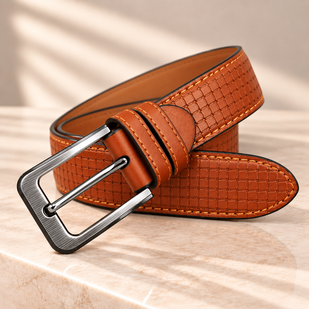 Executive Cognac Textured Leather Belt