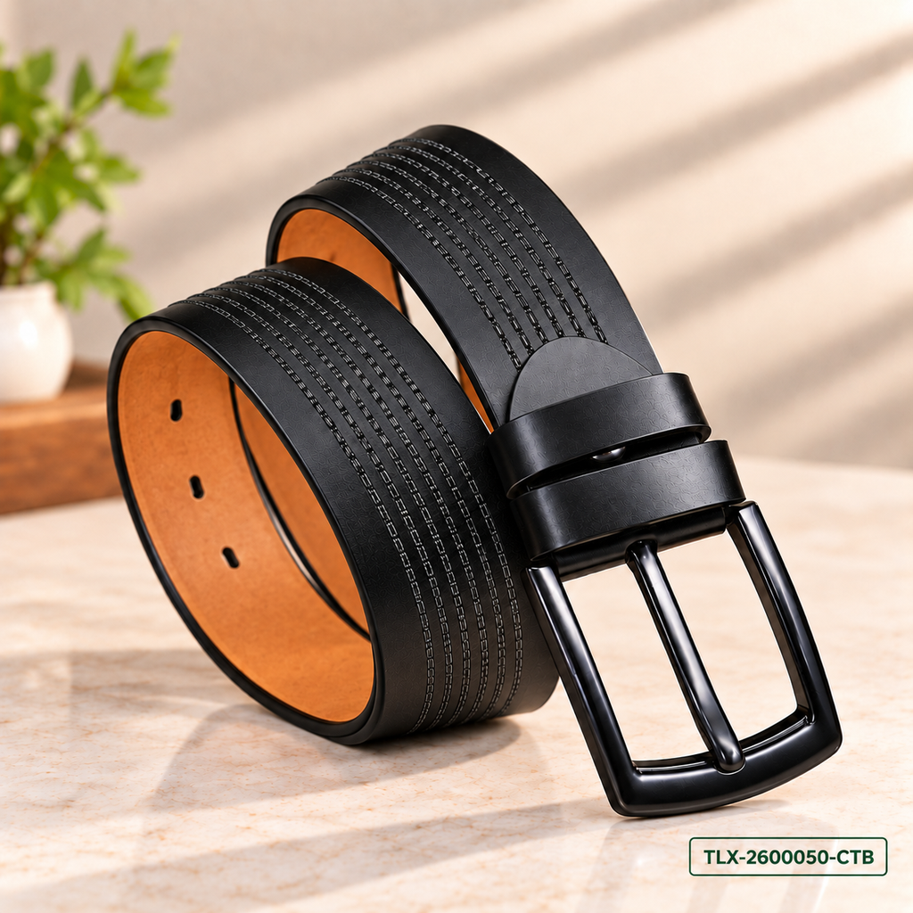 Classic Black Textured Leather Belt