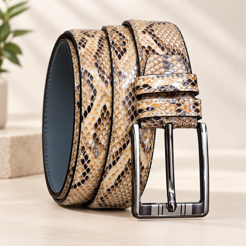 Luxury Python-Pattern Leather Belt