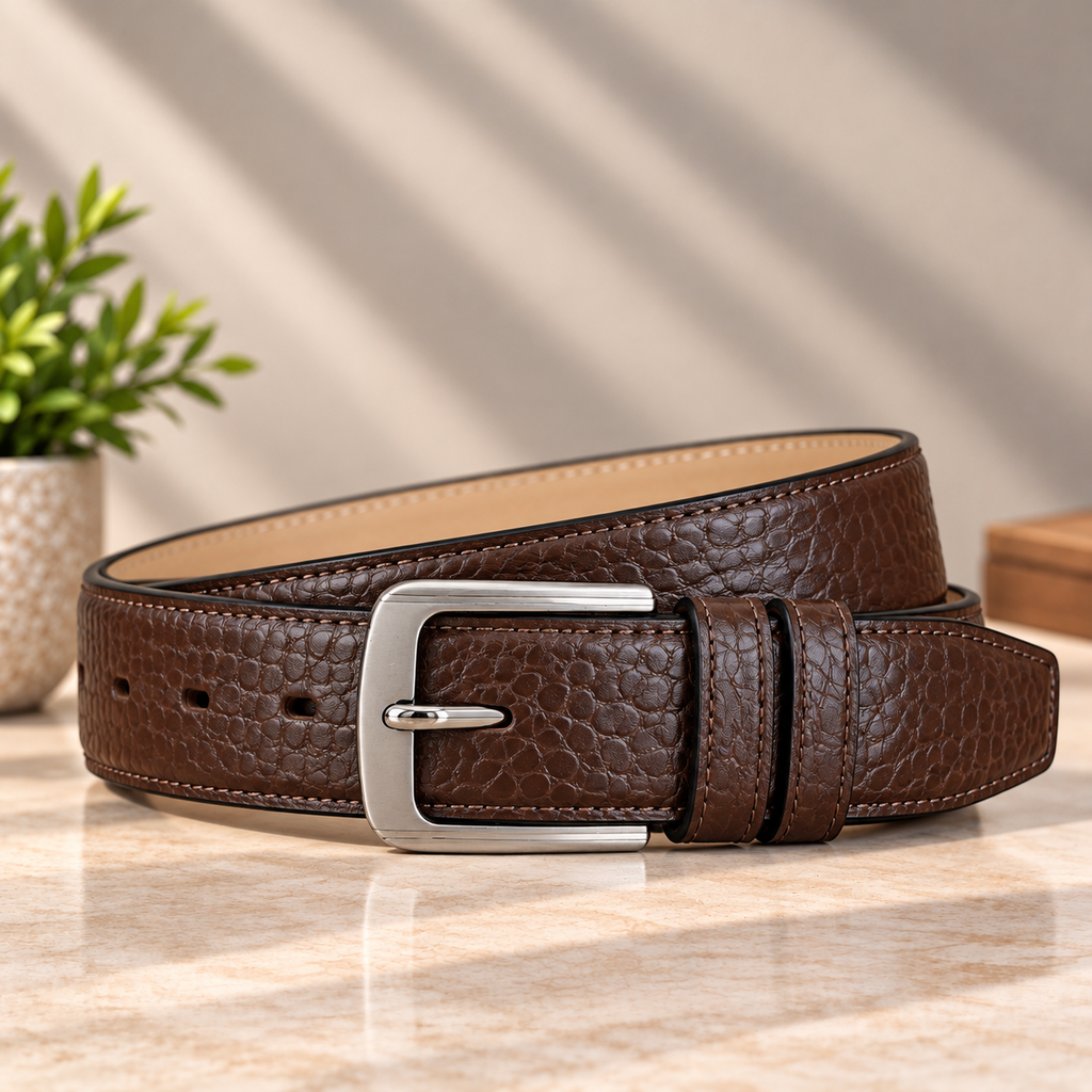 Classic Chocolate Embossed Leather Belt