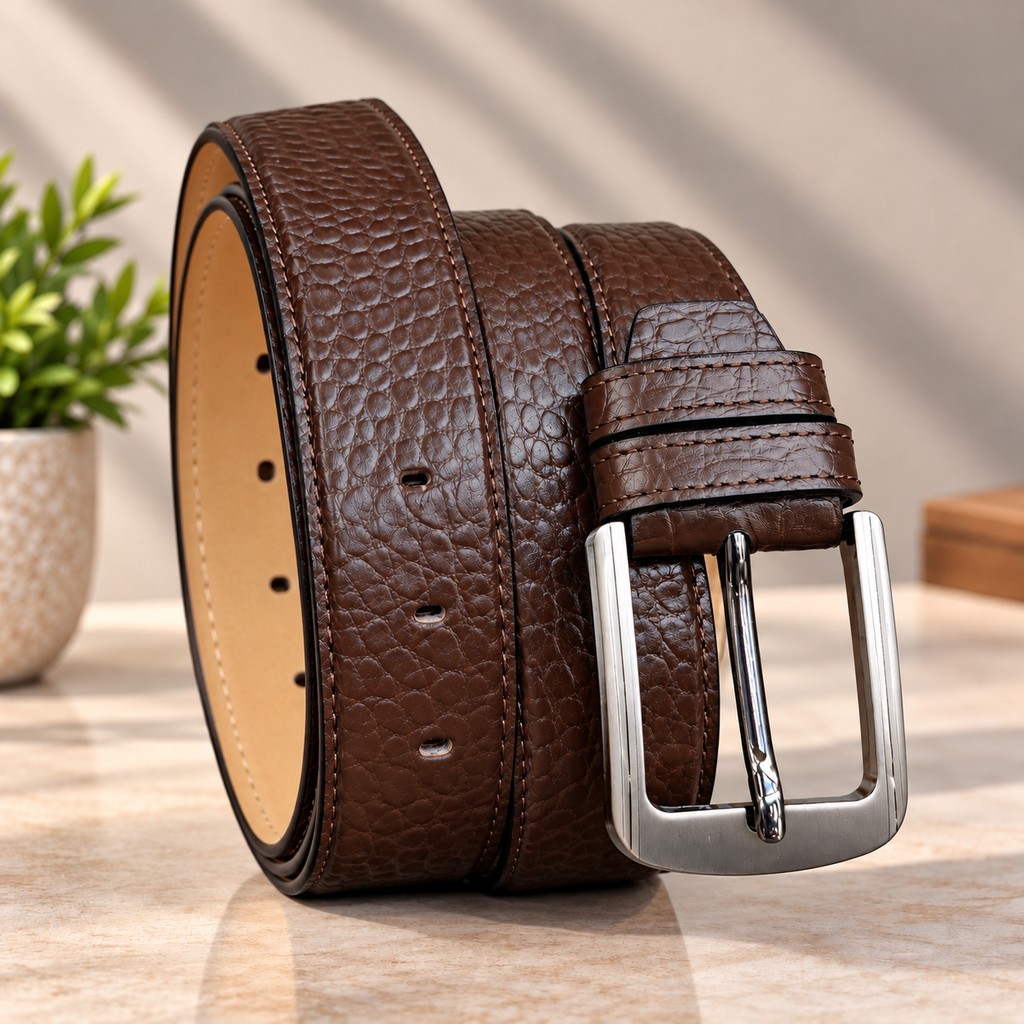 Classic Chocolate Embossed Leather Belt