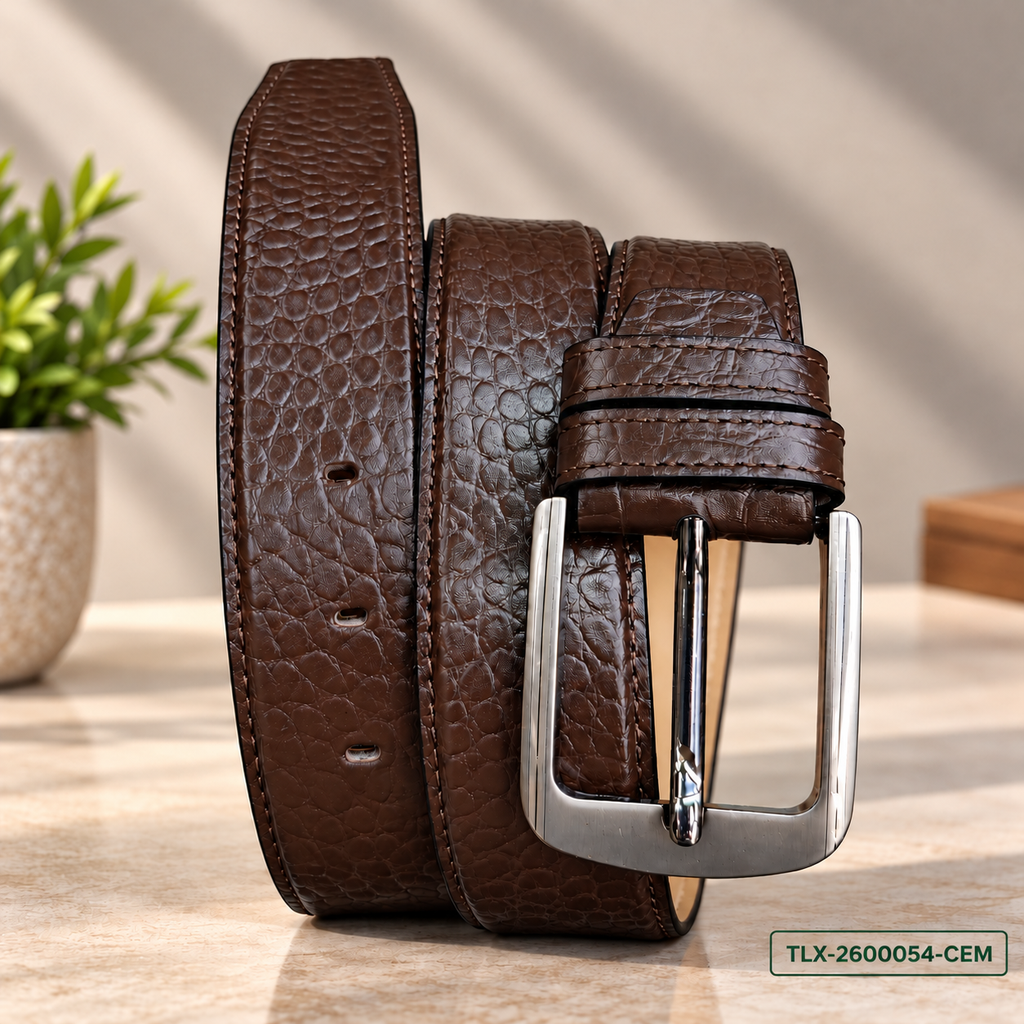 Classic Chocolate Embossed Leather Belt