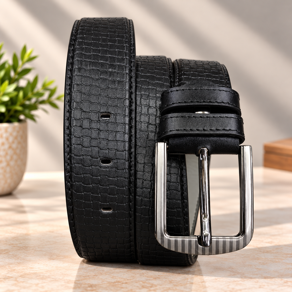 Classic Black Textured Leather Belt