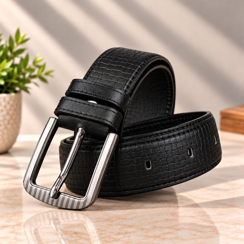 Classic Black Textured Leather Belt