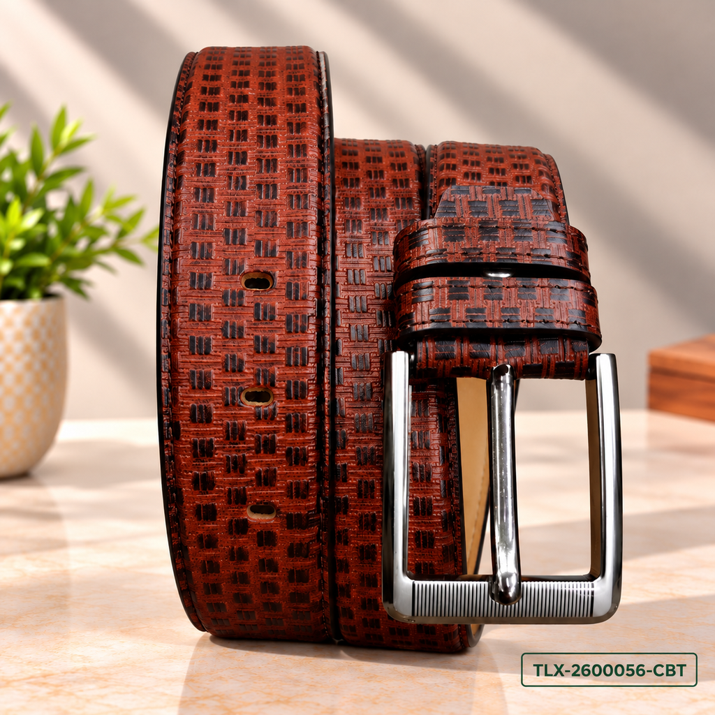 Executive Cognac Textured Leather Belt