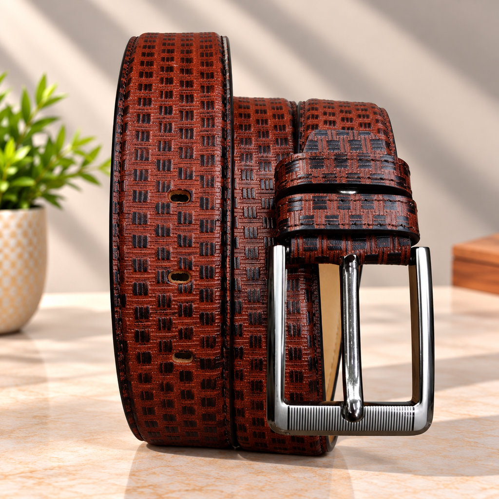 Executive Cognac Textured Leather Belt