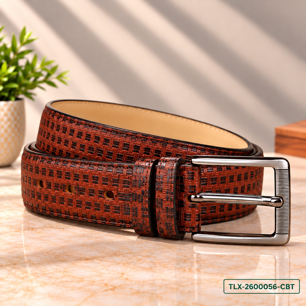 Executive Cognac Textured Leather Belt