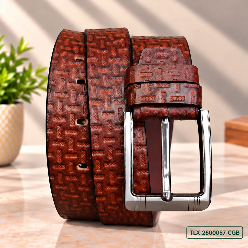 Cognac Imperial Textured Leather Belt