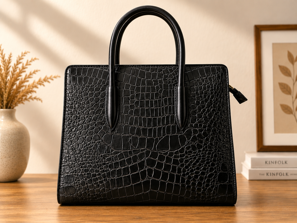 Crocodile Embossed Satchel Bag