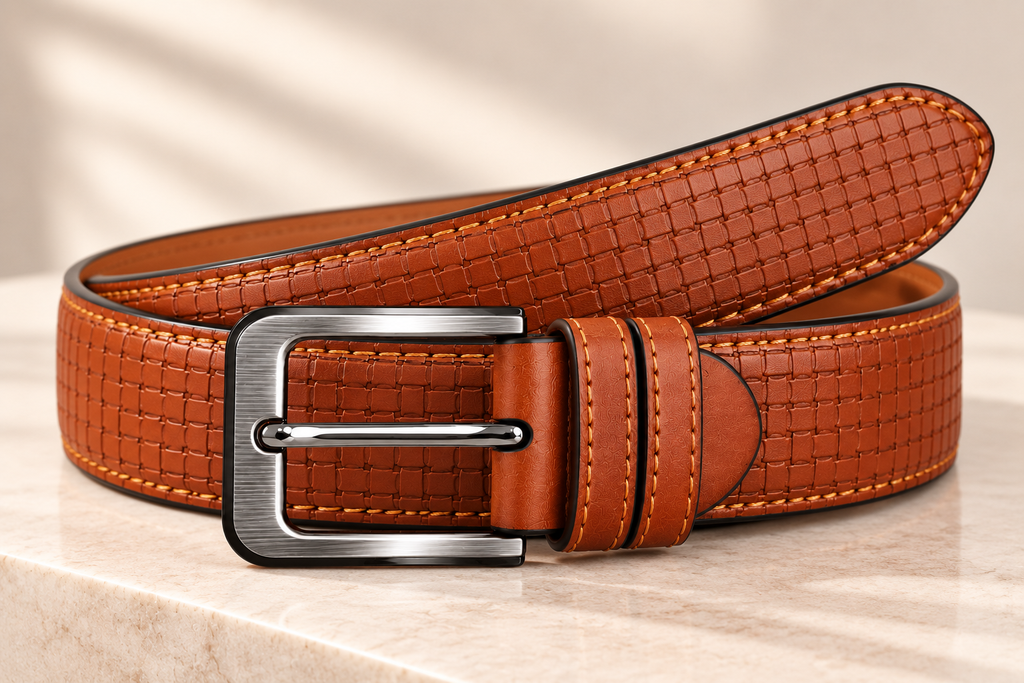 Executive Cognac Textured Leather Belt