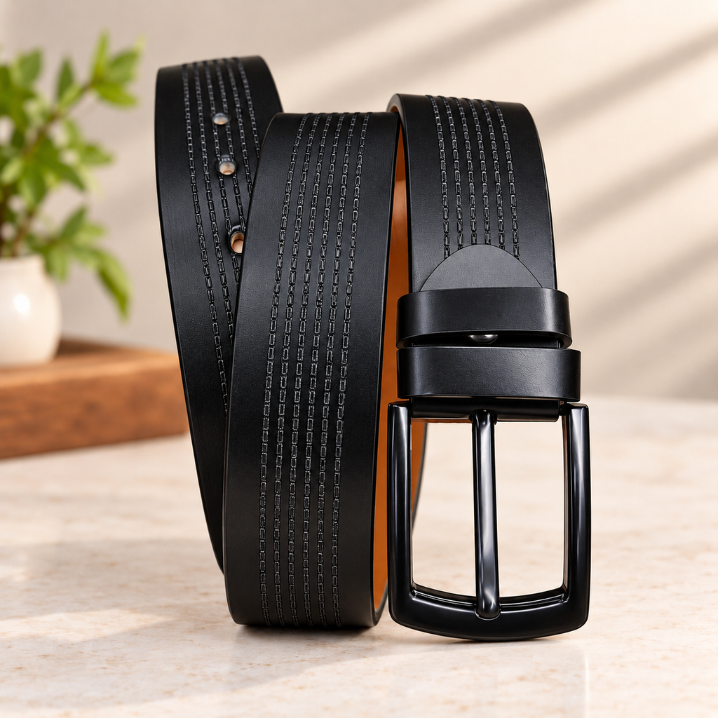 Classic Black Textured Leather Belt