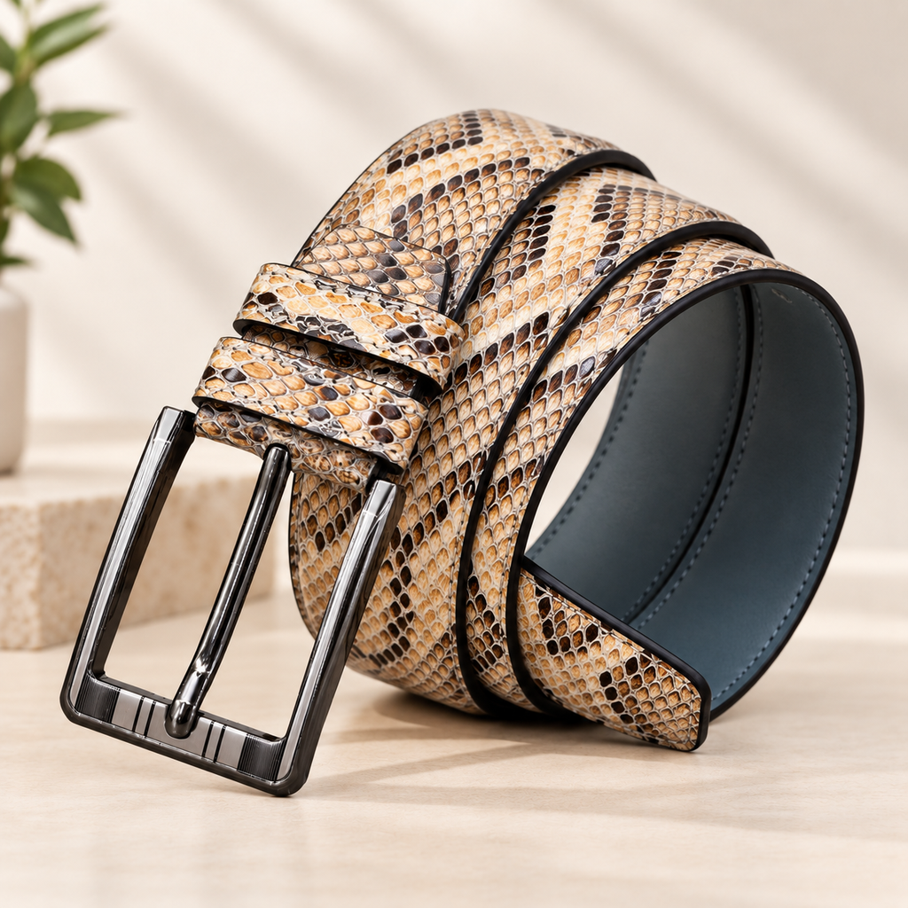 Luxury Python-Pattern Leather Belt