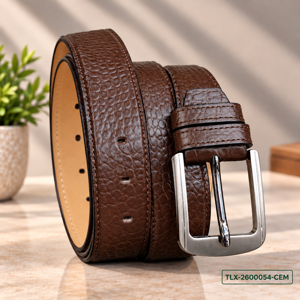 Classic Chocolate Embossed Leather Belt