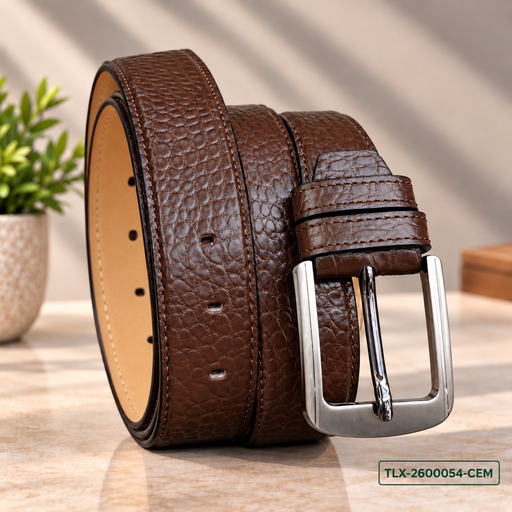 [TLX-2600054] Classic Chocolate Embossed Leather Belt