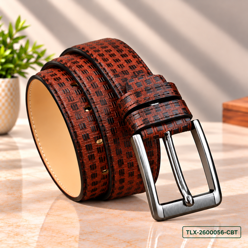 [TLX-2600056] Executive Cognac Textured Leather Belt