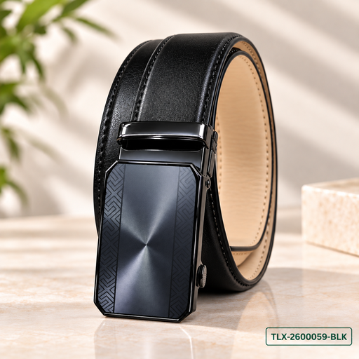 [TLX-2600059] Premium Black Gear-Lock Leather Belt