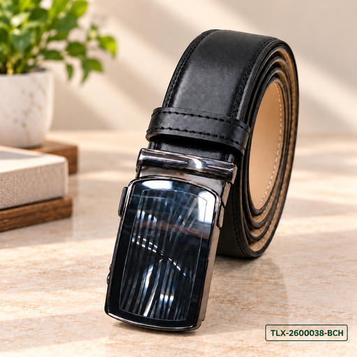 [TLX-2600038] Premium Black Gear-Lock Leather Belt