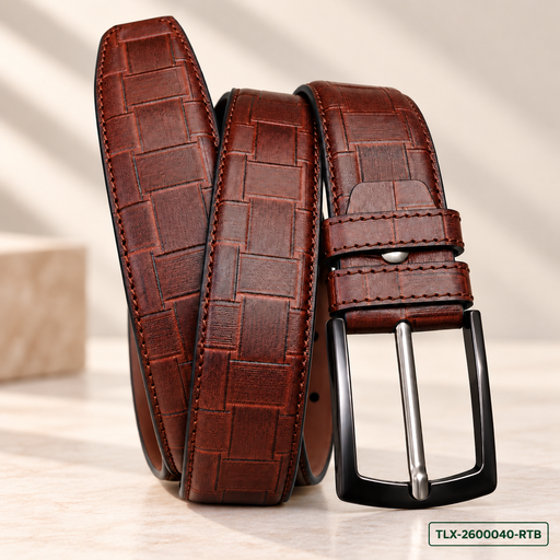 [TLX-2600040] Cognac Artisan Textured Leather Belt